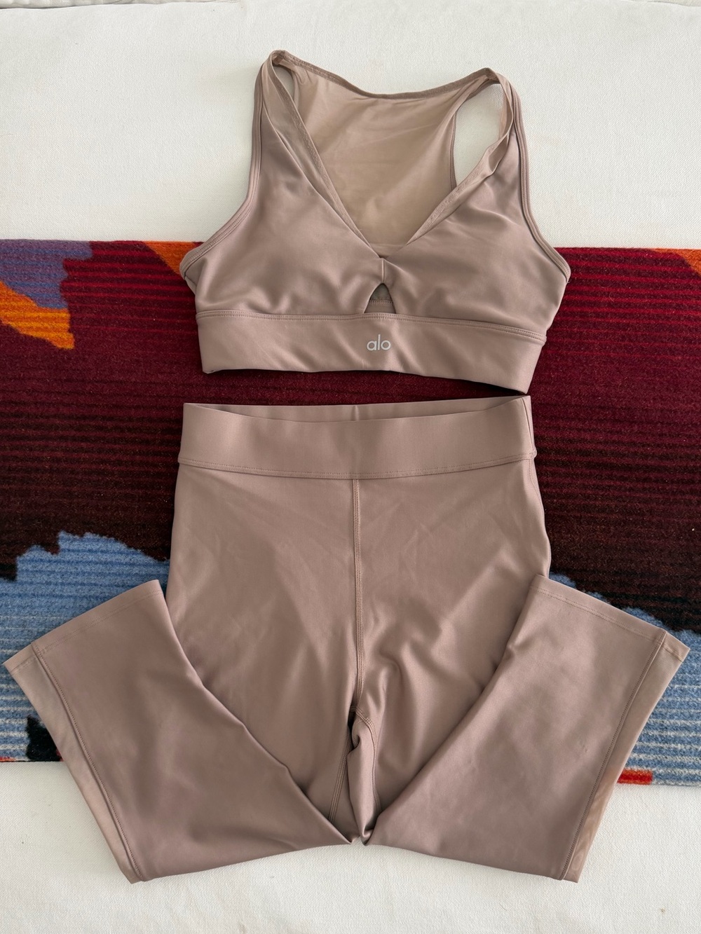 ALO Yoga Taupe Beige Sports Bra and High-Waist capri Leggings Set